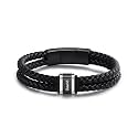 Custom Mens Bracelet, Men's Leather Bracelet with Name Beads, Personalized Father Dad Valentine's Day Gifts for Husband Her