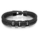 Custom Mens Bracelet, Men's Leather Bracelet with Name Beads, Personalized Father Dad Valentine's Day Gifts for Husband Her