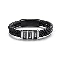 Custom Mens Bracelet, Men's Leather Bracelet with Name Beads, Personalized Father Dad Valentine's Day Gifts for Husband Her