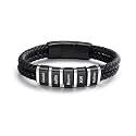 Custom Mens Bracelet, Men's Leather Bracelet with Name Beads, Personalized Father Dad Valentine's Day Gifts for Husband Her