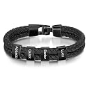 Custom Mens Bracelet, Men's Leather Bracelet with Name Beads, Personalized Father Dad Valentine's Day Gifts for Husband Her