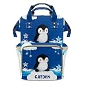 Custom Name Diaper Bag Backpack Gift Watercolor Penguin Star Multifunction Travel Backpack Nappy Bag Daypack for Mom Dad Boy Girl