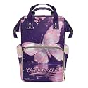 Custom Name Diaper Bag Backpack Gift Watercolor Pink Purple Butterfly Multifunction Travel Backpack Nappy Bag Daypack for Mom Dad Boy Girl