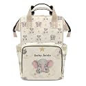 Custom Name Diaper Bag Backpack Gift Watercolor Elephant Multifunction Travel Backpack Nappy Bag Daypack for Mom Dad Boy Girl