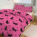Custom Name Halloween Pink Bat Spider Black Cat Duvet Cover Cute Spooky Personalized Bedding Set Witch Hat Customized Duvet Cover Set Trick Or Treat Spider Webs PumpkinComforter Cover Set 3 Pieces