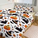 Custom Name Halloween Pumpkin Ghost Skull Cake Cookie Duvet Cover Cute Spooky Personalized Bedding Set Witch Hat Spider Webs Bat Customized Duvet Cover Set Trick Or Treat Comforter Cover Set 3 Piece
