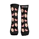 Custom Photo Pet Face Socks, Love Heart Crew Socks with 2 Faces for Men Women