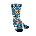 Custom Photo Pet Face Socks, Love Heart Crew Socks with 2 Faces for Men Women