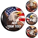 Custom Spare Tire Cover with Text, Personalized Waterproof American Flag & Bald Eagle Tire Cover for Jeep Wrangler, RV, Trailer 14" 15" 16" 17" Patriotic Outdoor Car Accessory