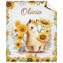 Custom Sunflower Llama Blankets Custom Baby Blanket for Girls Boy