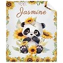 Custom Sunflower Panda Blankets Custom Baby Blanket for Girls Boy