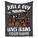 Custom Train Blanket for Boys - 40x50 Inches Crib Size - Soft Fuzzy Warm Throws Gifts - Black Cute Throw Blanket for Couch, Sofa
