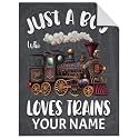 Custom Train Blanket for Boys - 60x80 Inches Twin Size - Soft Fuzzy Warm Throws Gifts - Black Cute Throw Blanket for Bed, Couch, Sofa