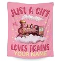 Custom Train Blanket for Girls - 30x40 Inches Lap Size - Soft Fuzzy Warm Throws Gifts - Pink Cute Throw Blanket for Couch, Work