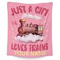 Custom Train Blanket for Girls - 40x50 Inches Crib Size - Soft Fuzzy Warm Throws Gifts - Pink Cute Throw Blanket for Couch, Sofa