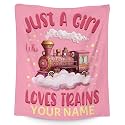 Custom Train Blanket for Girls - 50x60 Inches Throw Size - Soft Fuzzy Warm Throws Gifts - Pink Cute Throw Blanket for Bed, Couch, Sofa
