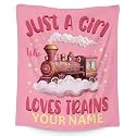 Custom Train Blanket for Girls - 60x80 Inches Twin Size - Soft Fuzzy Warm Throws Gifts - Pink Cute Throw Blanket for Bed, Couch, Sofa