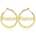 Custom4U Bamboo Earrings for Women Personalized Gold Hoop Name Earrings