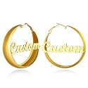 Custom4U Bamboo Earrings for Women Personalized Gold Hoop Name Earrings
