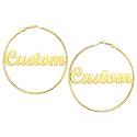 Custom4U Bamboo Earrings for Women Personalized Gold Hoop Name Earrings