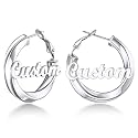 Custom4U Bamboo Earrings for Women Personalized Gold Hoop Name Earrings