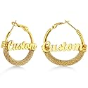 Custom4U Bamboo Earrings for Women Personalized Gold Hoop Name Earrings