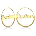 Custom4U Bamboo Earrings for Women Personalized Gold Hoop Name Earrings