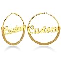 Custom4U Bamboo Earrings for Women Personalized Gold Hoop Name Earrings