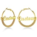 Custom4U Bamboo Earrings for Women Personalized Gold Hoop Name Earrings