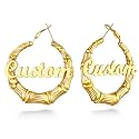 Custom4U Bamboo Earrings for Women Personalized Gold Hoop Name Earrings
