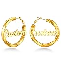 Custom4U Bamboo Earrings for Women Personalized Gold Hoop Name Earrings