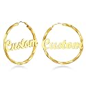 Custom4U Bamboo Earrings for Women Personalized Gold Hoop Name Earrings
