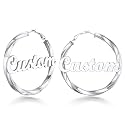 Custom4U Bamboo Earrings for Women Personalized Gold Hoop Name Earrings