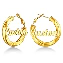 Custom4U Bamboo Earrings for Women Personalized Gold Hoop Name Earrings