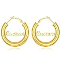 Custom4U Bamboo Earrings for Women Personalized Gold Hoop Name Earrings