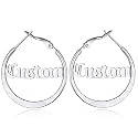 Custom4U Bamboo Earrings for Women Personalized Gold Hoop Name Earrings
