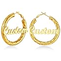 Custom4U Bamboo Earrings for Women Personalized Gold Hoop Name Earrings