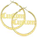 Custom4U Bamboo Earrings for Women Personalized Gold Hoop Name Earrings