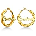 Custom4U Bamboo Earrings for Women Personalized Gold Hoop Name Earrings