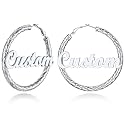 Custom4U Bamboo Earrings for Women Personalized Gold Hoop Name Earrings