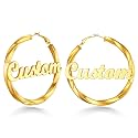 Custom4U Bamboo Earrings for Women Personalized Gold Hoop Name Earrings