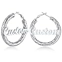 Custom4U Bamboo Earrings for Women Personalized Gold Hoop Name Earrings