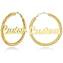 Custom4U Bamboo Earrings for Women Personalized Gold Hoop Name Earrings