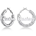 Custom4U Bamboo Earrings for Women Personalized Gold Hoop Name Earrings