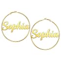 Custom4U Bamboo Earrings for Women Personalized Gold Hoop Name Earrings