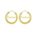 Custom4U Bamboo Earrings for Women Personalized Gold Hoop Name Earrings