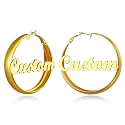 Custom4U Bamboo Earrings for Women Personalized Gold Hoop Name Earrings