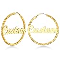 Custom4U Bamboo Earrings for Women Personalized Gold Hoop Name Earrings