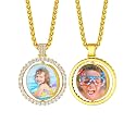 Custom4U Picture Necklace Personalized Photo Circle Chain for Men Women