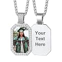 Custom4U Picture Necklace Personalized Photo Circle Chain for Men Women